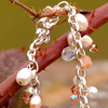 Moonstone, sunstone, pearl and shell charm bracelet